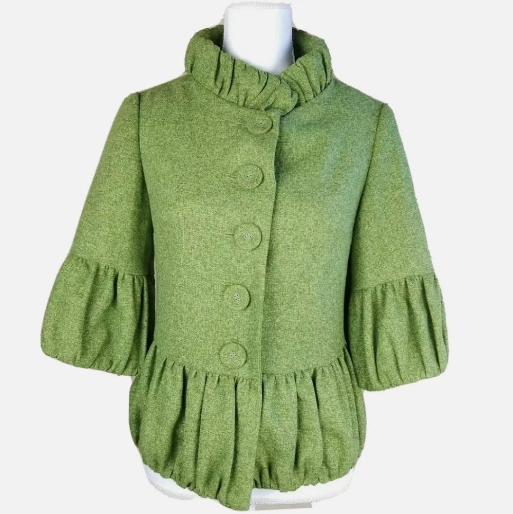 Mac and Jac Blazer Jacket Peplum Sleeves Green